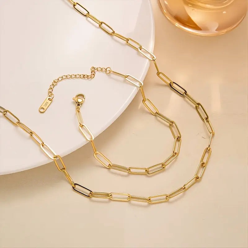 18K gullbelagt 316L rustfritt stål kjede halskjede og armbånd sett - Bohemian stil