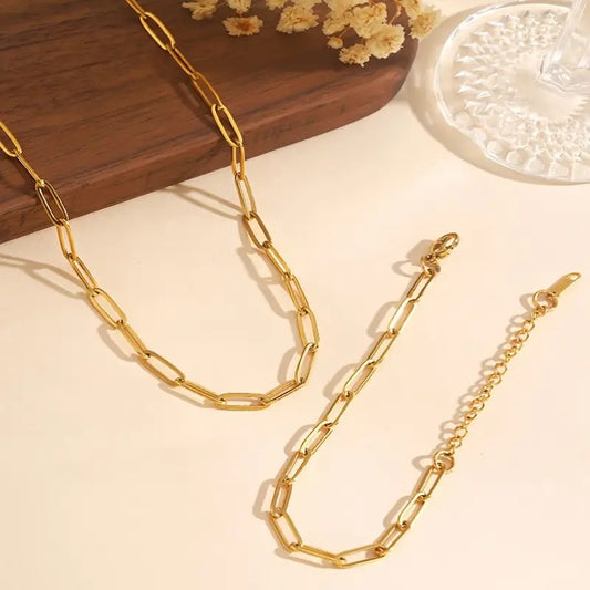 18K gullbelagt 316L rustfritt stål kjede halskjede og armbånd sett - Bohemian stil